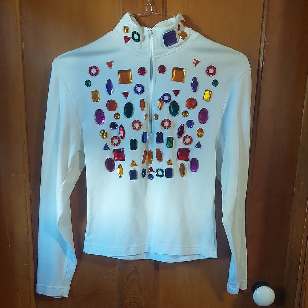 Colorful Gem-Embellished White Top